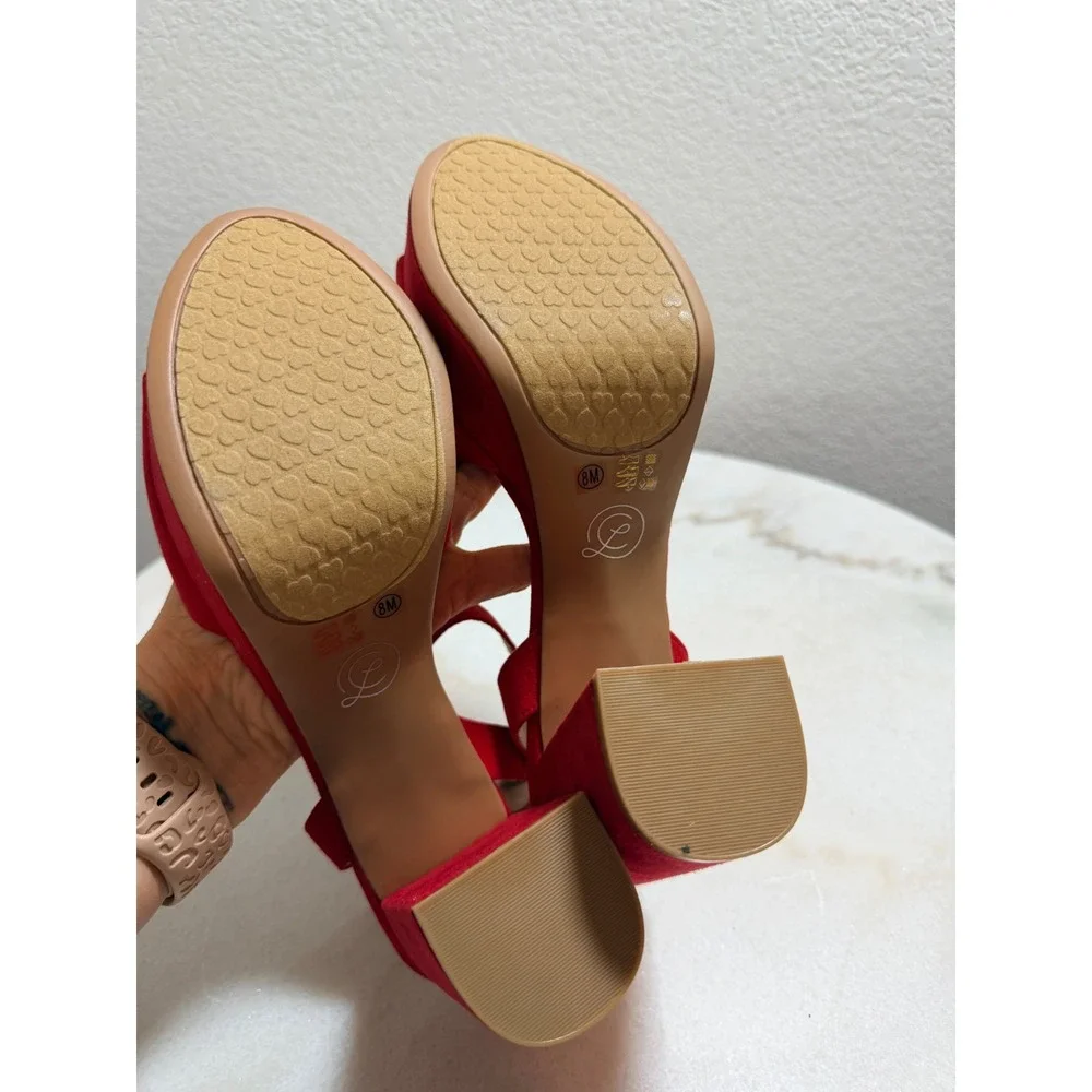 NEW Theresa Lollipop Red Suede Platform Ankle Strap Block Heel size 8M
